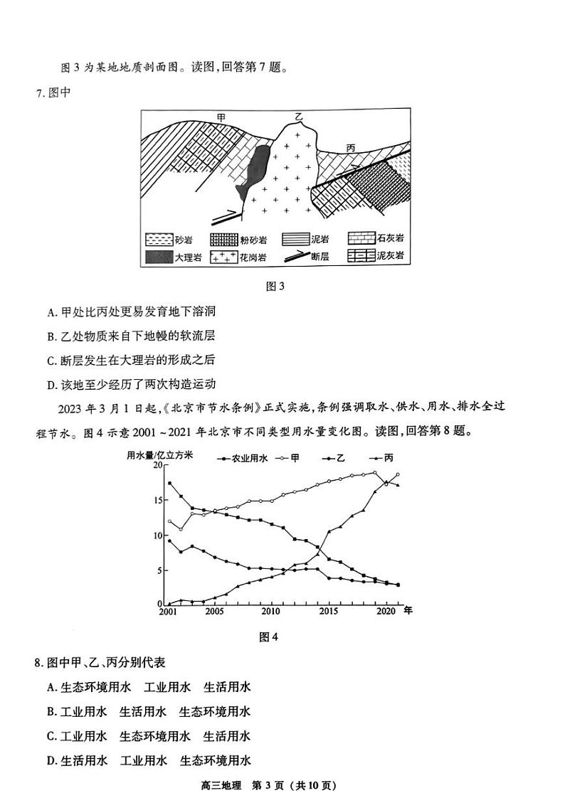 北京市丰台区2023届高三下学期二模地理试卷+答案第3页