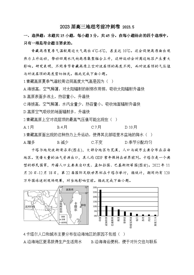 2023届高三地理考前冲刺卷【山东专版】 附答案第1页