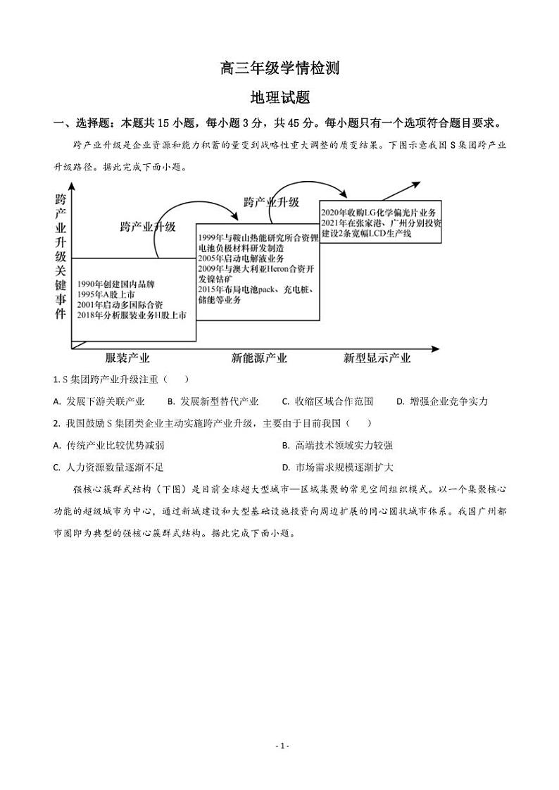 2023届山东省济南市高三下学期学情检测（一模）地理试题（PDF版）01