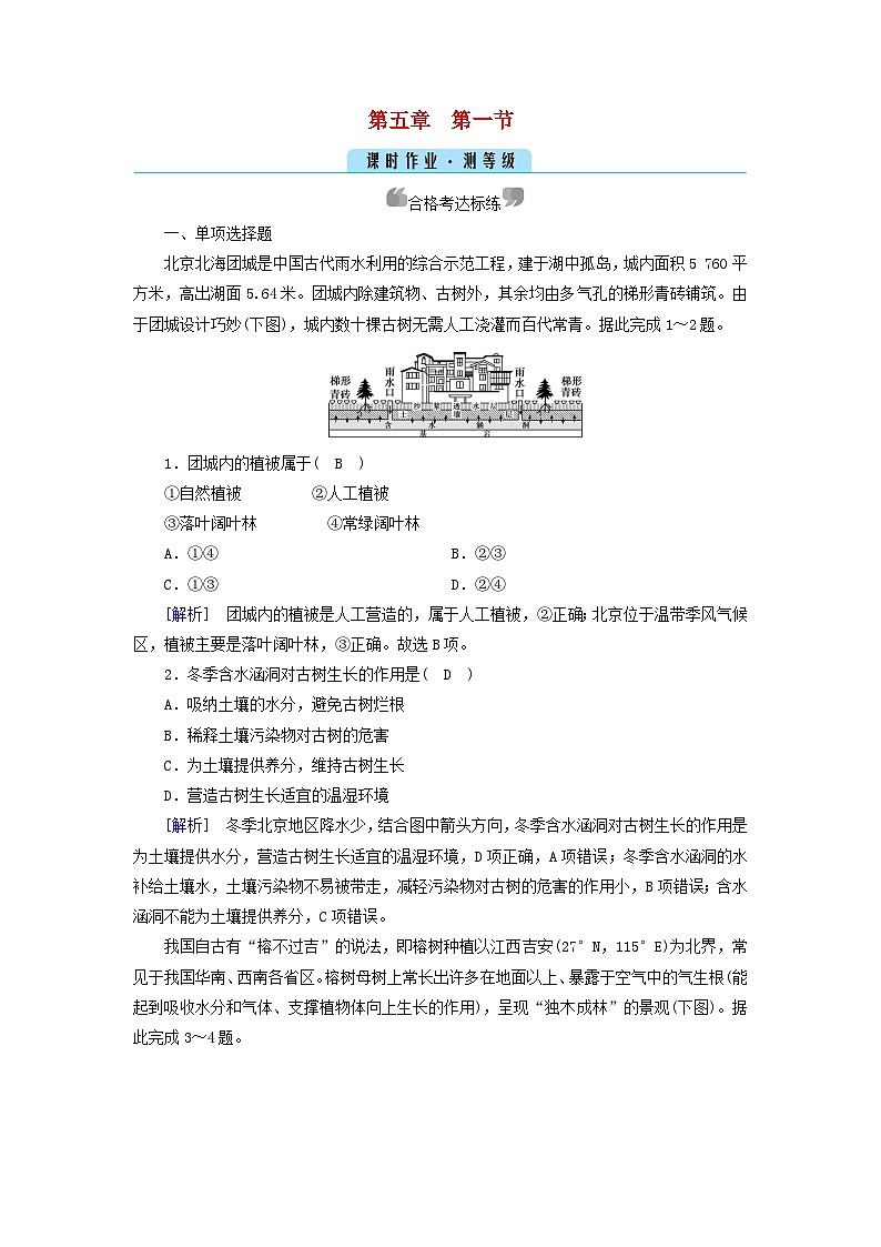 新教材2023年高中地理第5章植被与土壤第1节植被课时作业新人教版必修第一册第1页