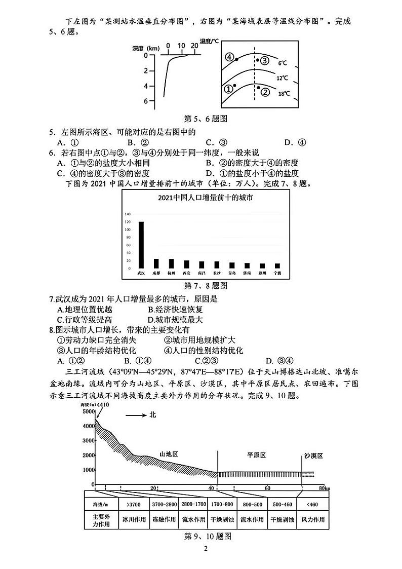 2023年浙江省高考四校联盟高三模拟卷（杭州二中、温州中学、金华一中、绍兴一中）地理试题及答案02