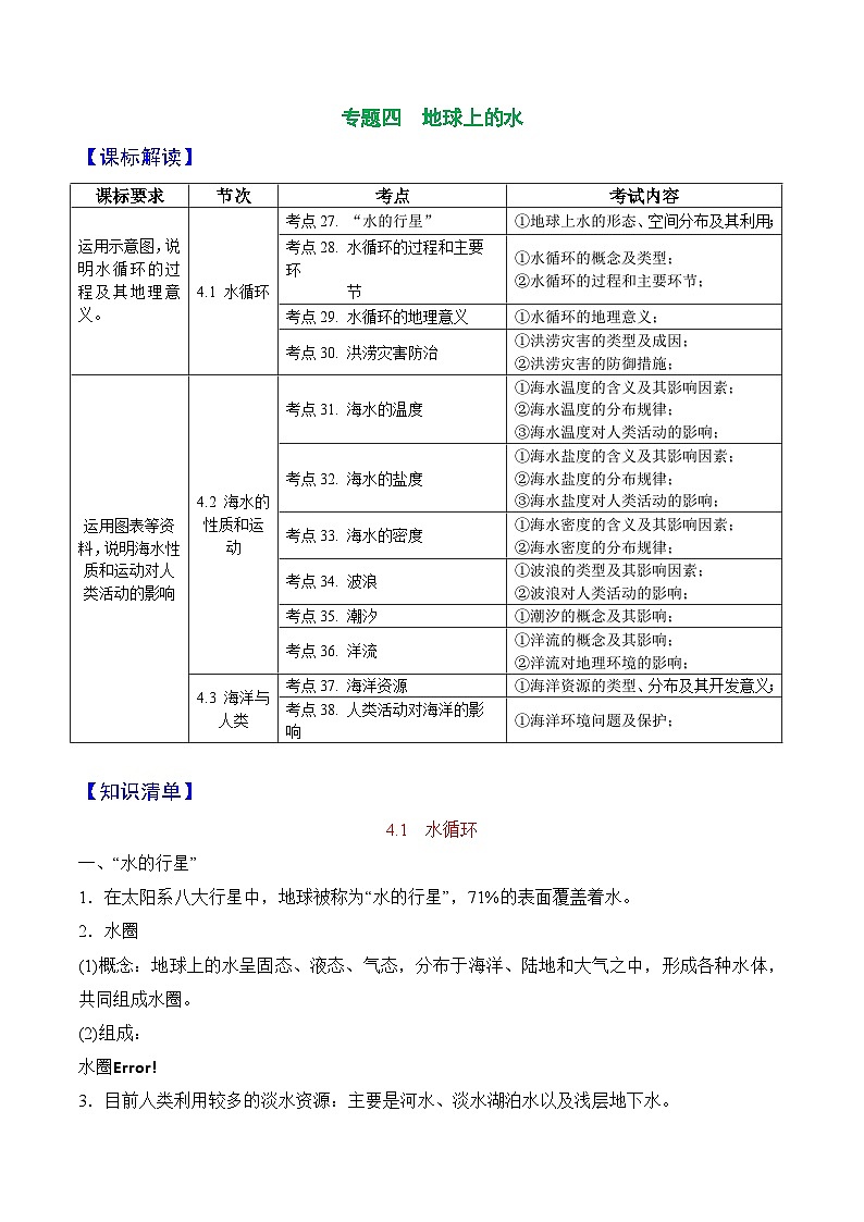专题04地球上的水——2023年浙江省高中地理学业水平考试专项精讲精练（解析版）第1页