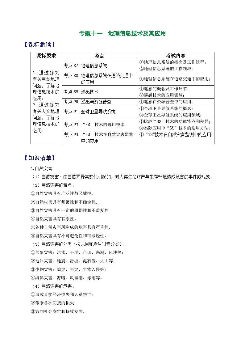 专题11 地理信息技术及其应用——2023年浙江省高中地理学业水平考试专项精讲精练（原卷版）第1页
