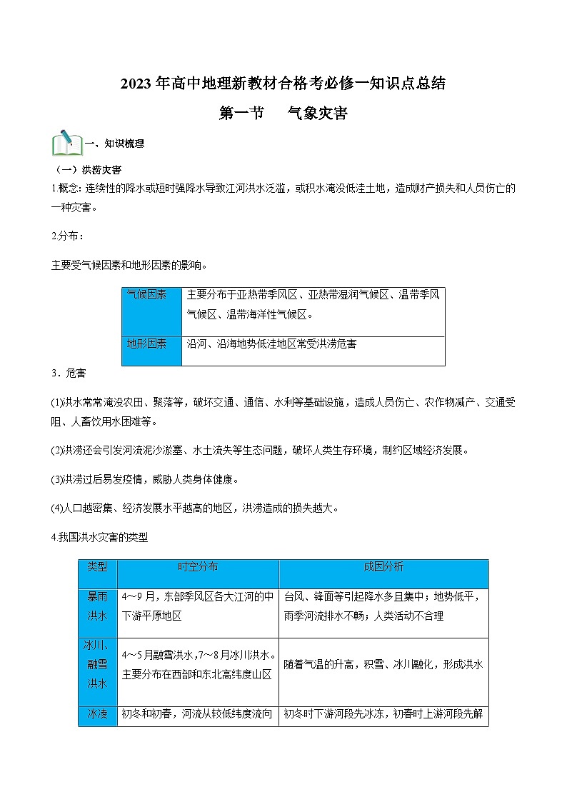 （人教版2019必修一）第六单元  自然灾害——2023年高中地理学业水平考试专项精讲+测试01