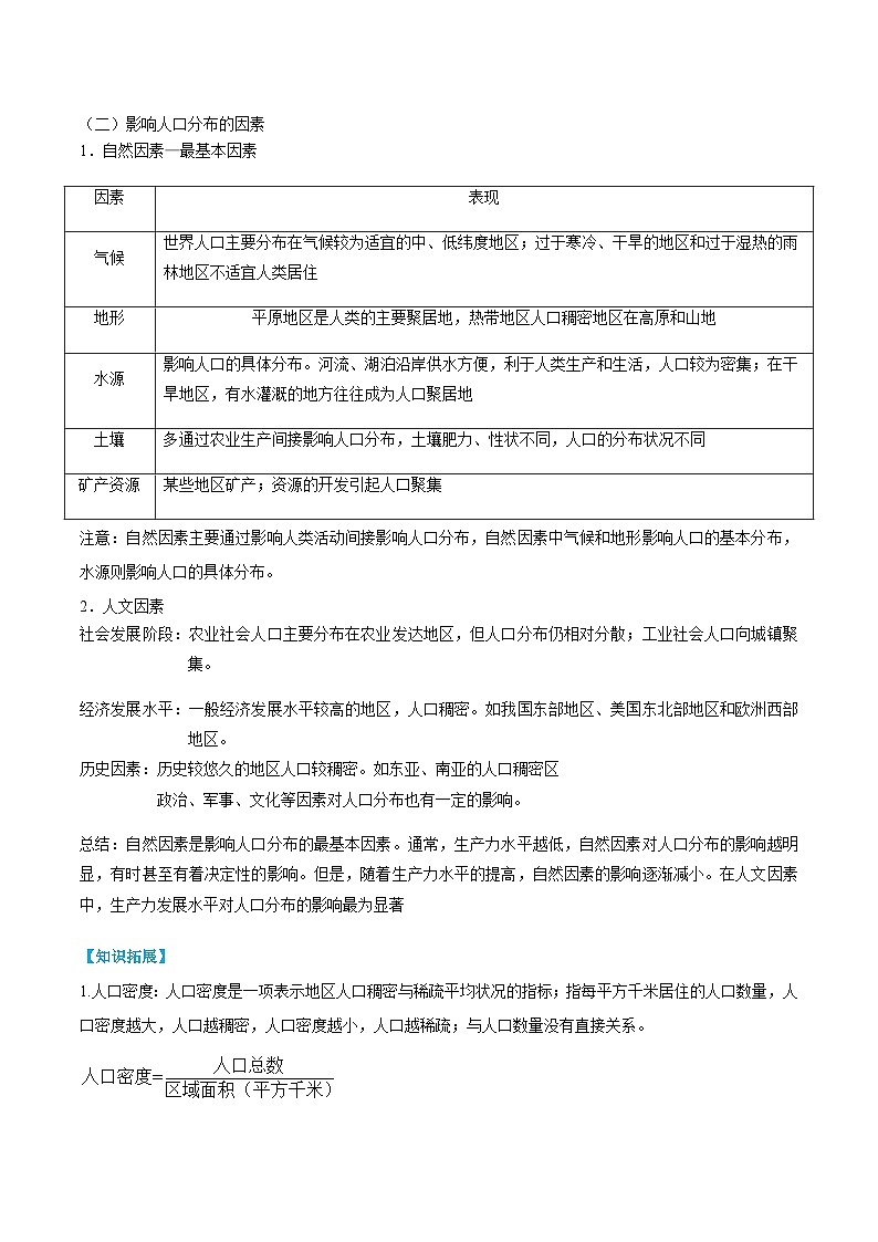 （人教版2019必修二）第一单元 人口——2023年高中地理学业水平考试专项精讲+测试02