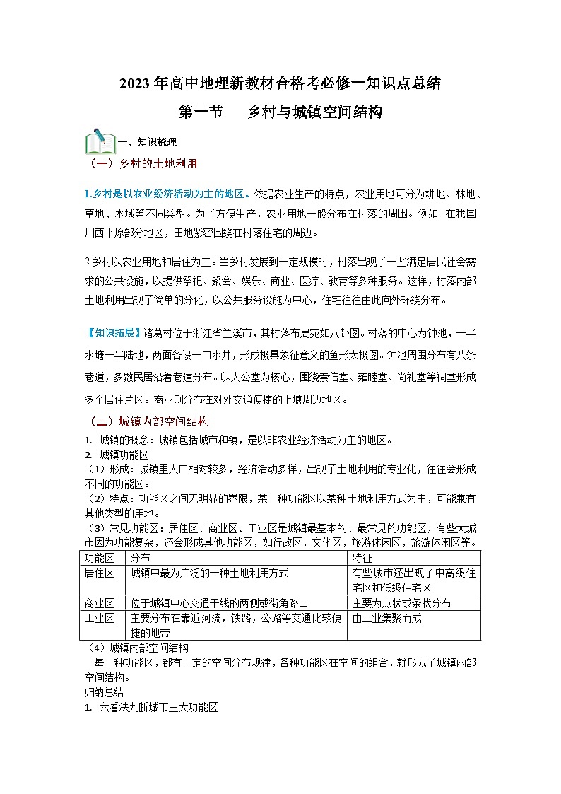（人教版2019必修二）第二单元  乡村与城镇——2023年高中地理学业水平考试专项精讲+测试01
