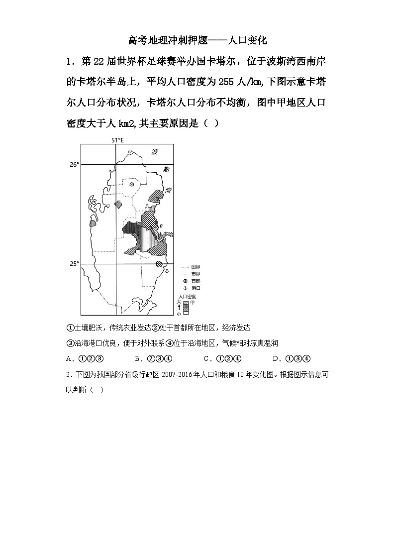 专题03 人口变化-高考地理热点专项训练第1页