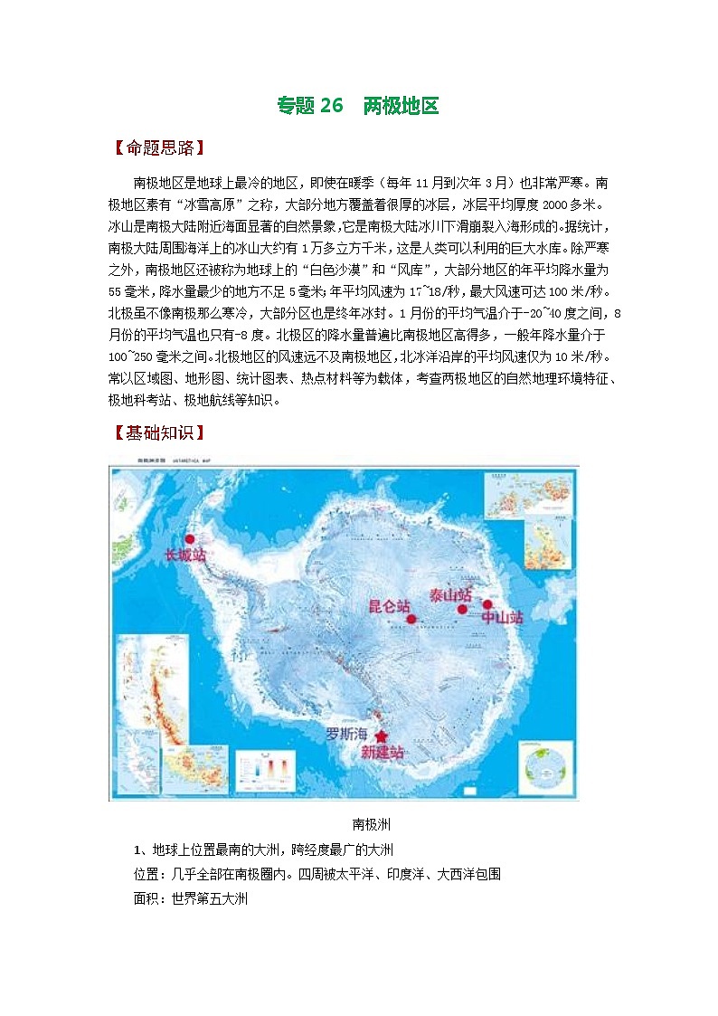 专题26 两极地区-备战2023年高考地理之考前押大题（浙江专用）01