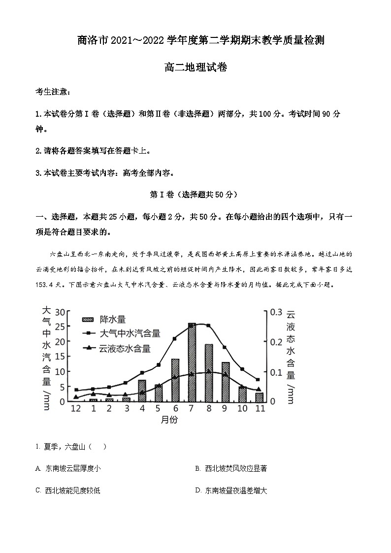 2021-2022学年陕西省商洛市高二下学期期末教学质量检测地理试题含解析01
