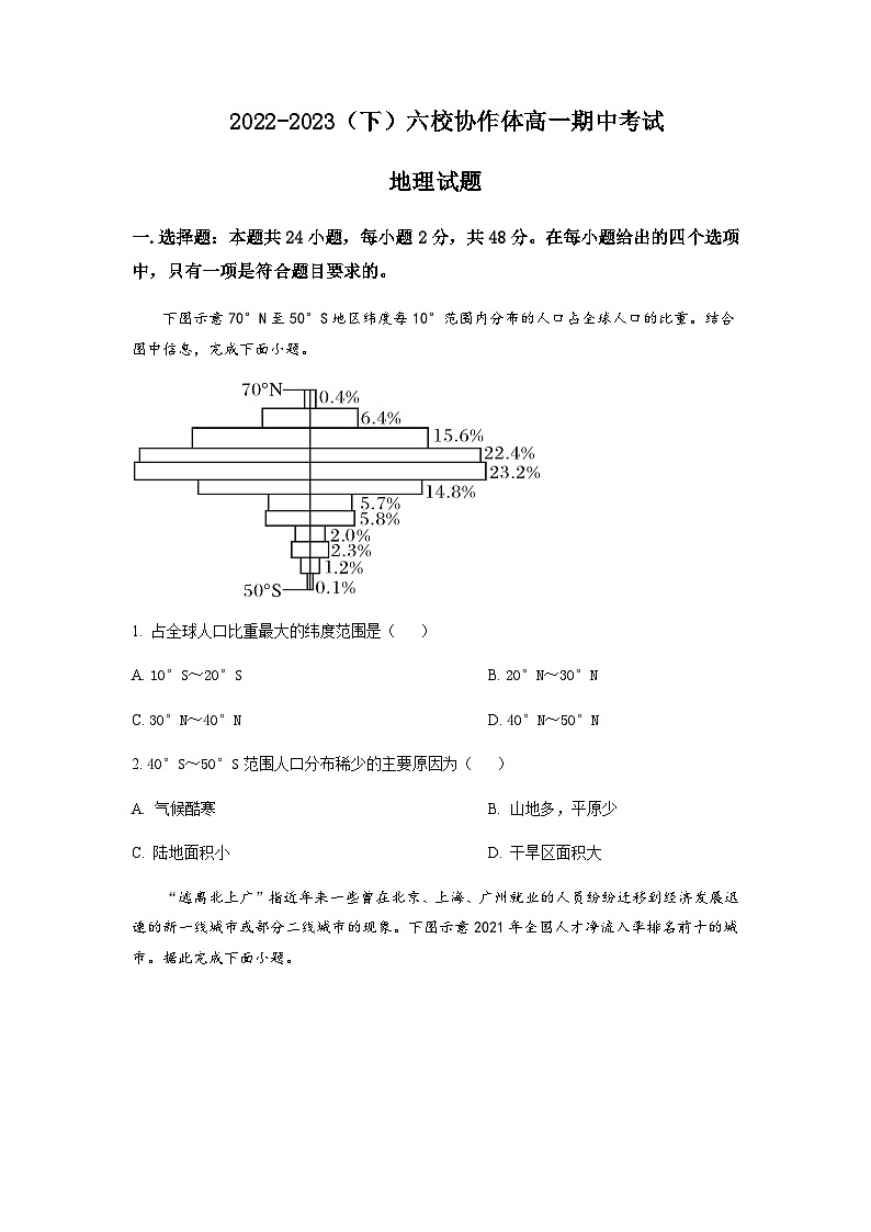 2022-2023学年辽宁省实验中学六校协作体高一下学期期中地理含答案第1页