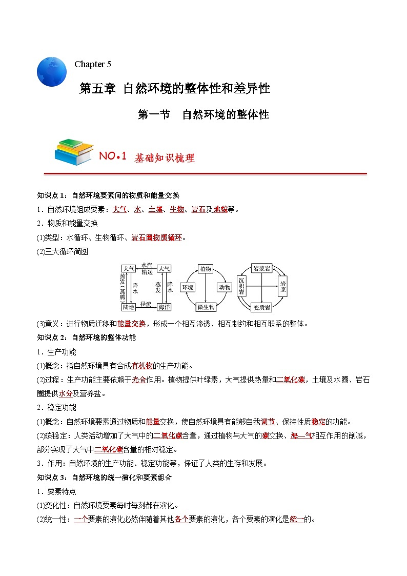 第五章 自然环境的整体性和差异性（背诵版）——【期末复习】高中地理全册单元知识点梳理（人教版2019选择性必修第一册）第1页