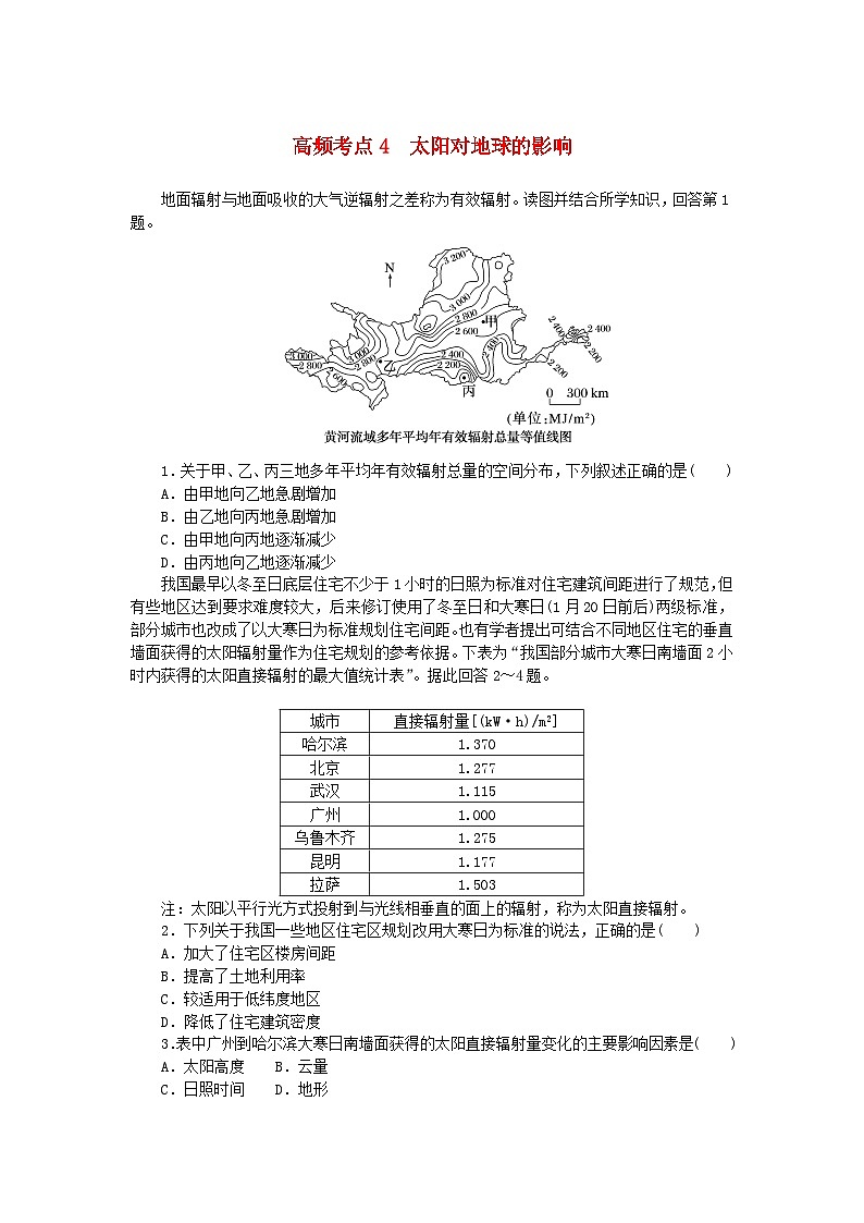 2024版新教材高考地理复习特训卷高频考点4太阳对地球的影响01