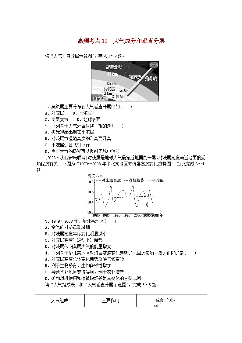 2024版新教材高考地理复习特训卷高频考点12大气成分和垂直分层第1页