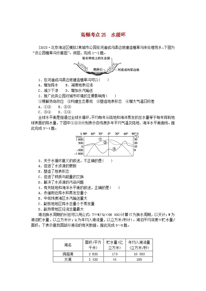 2024版新教材高考地理复习特训卷高频考点25水循环第1页
