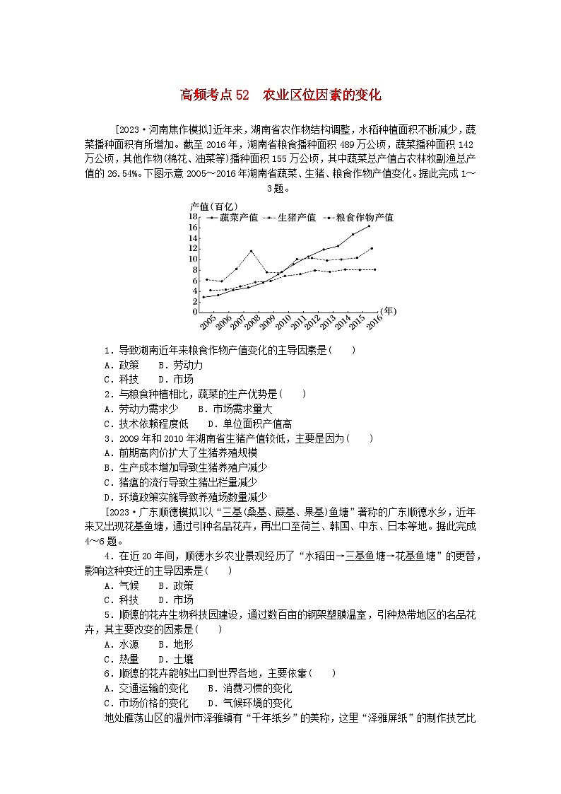 2024版新教材高考地理复习特训卷高频考点52农业区位因素的变化第1页