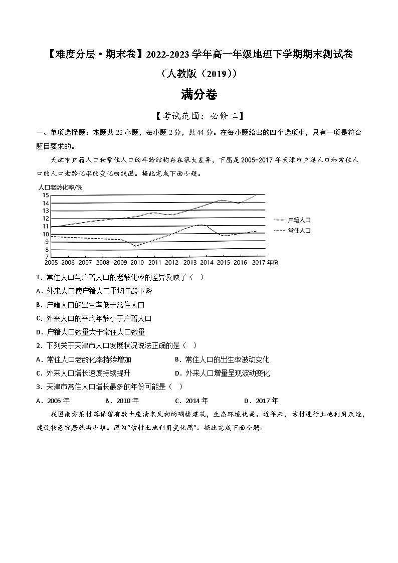 【期末模拟满分卷】——2022-2023学年高一年级地理下学期期末模拟测试卷（人教版2019必修第二册）（原卷版）第1页