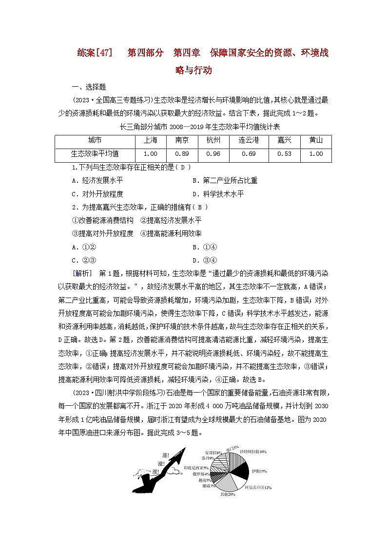 新高考适用2024版高考地理一轮总复习练案47第四章保障国家安全的资源环境战略与行动01