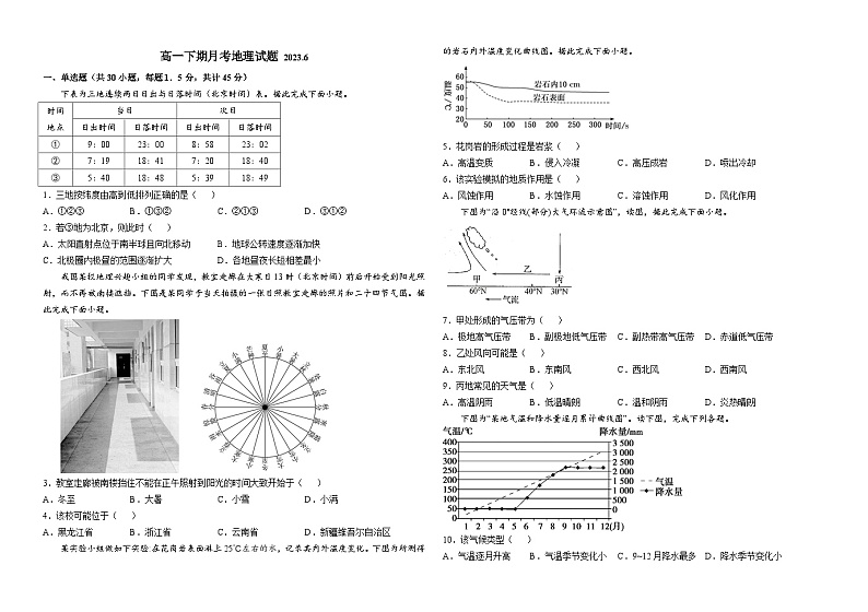 河南省鹤壁市第一中学2022-2023学年高一下学期6月月考地理试题第1页