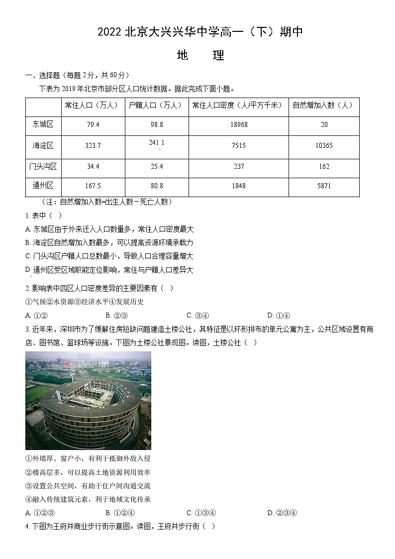 2022北京大兴兴华中学高一（下）期中地理（教师版）第1页