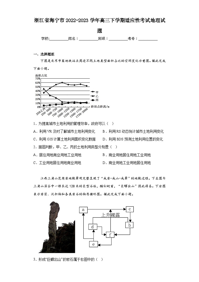 浙江省海宁市2022-2023学年高三下学期适应性考试地理试题（含解析）第1页