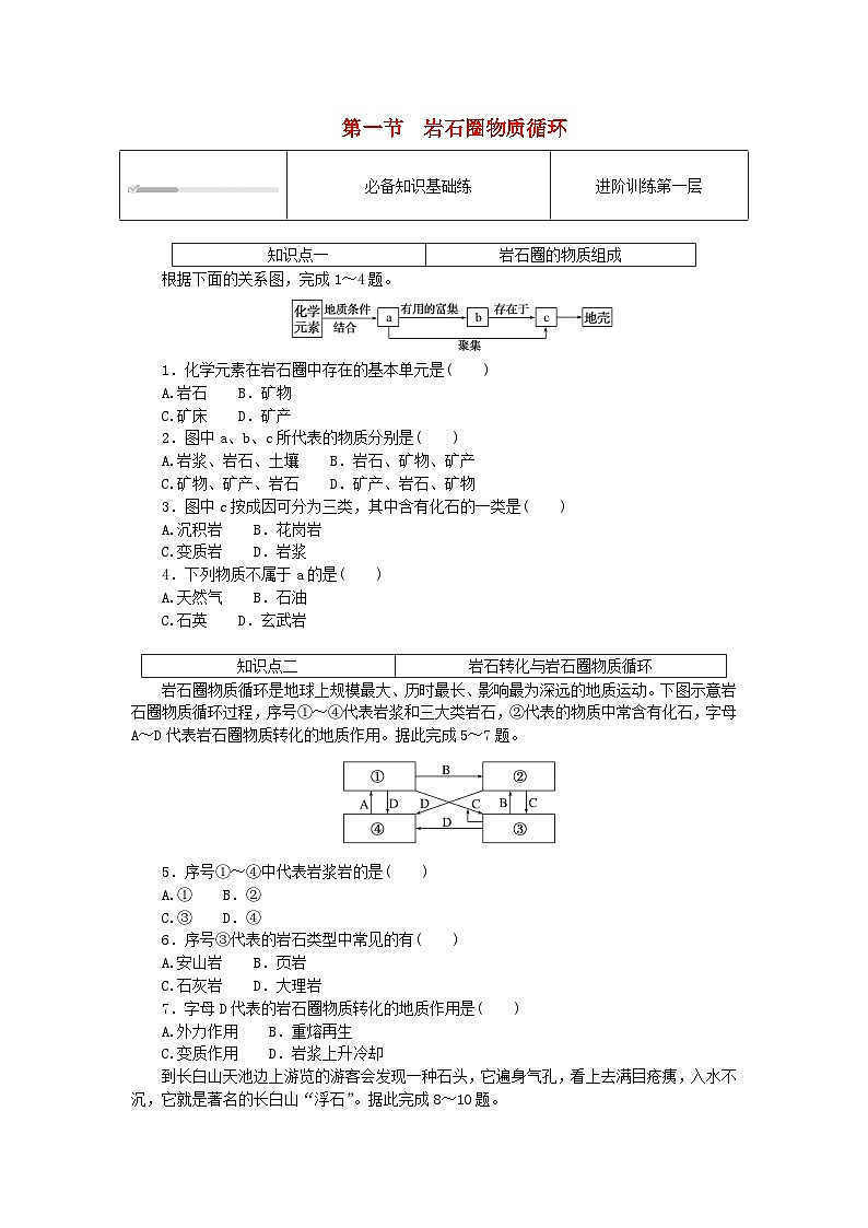 2023版新教材高中地理第二章岩石圈与地表形态第一节岩石圈物质循环课时作业湘教版选择性必修101