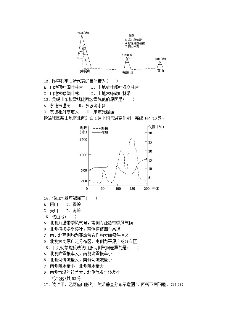 2023版新教材高中地理单元检测卷五第五章自然环境的整体性与差异性湘教版选择性必修103