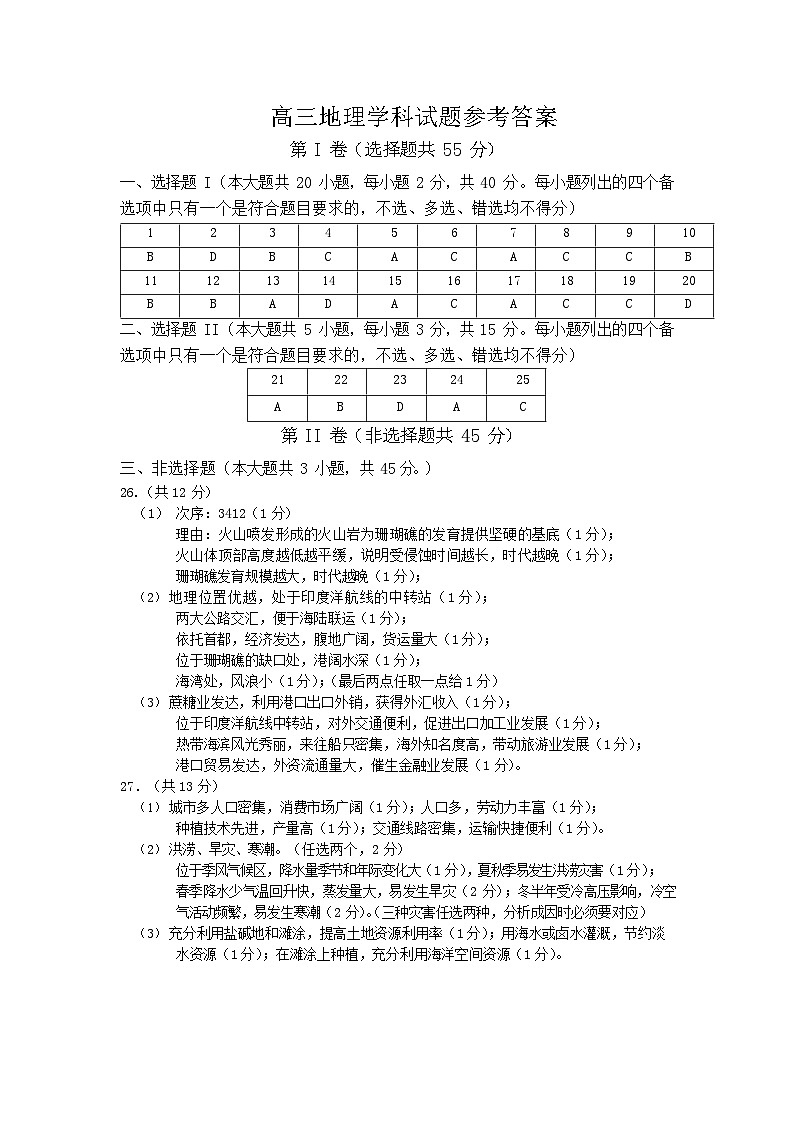 北斗星盟高三地理参考答案第1页