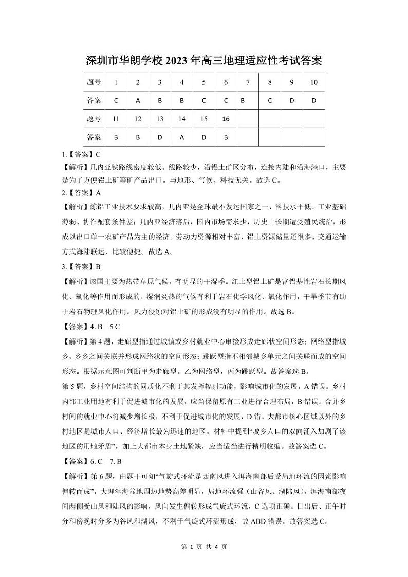 2023深圳华朗学校高三下学期适应性考试地理PDF版含解析、答题卡01