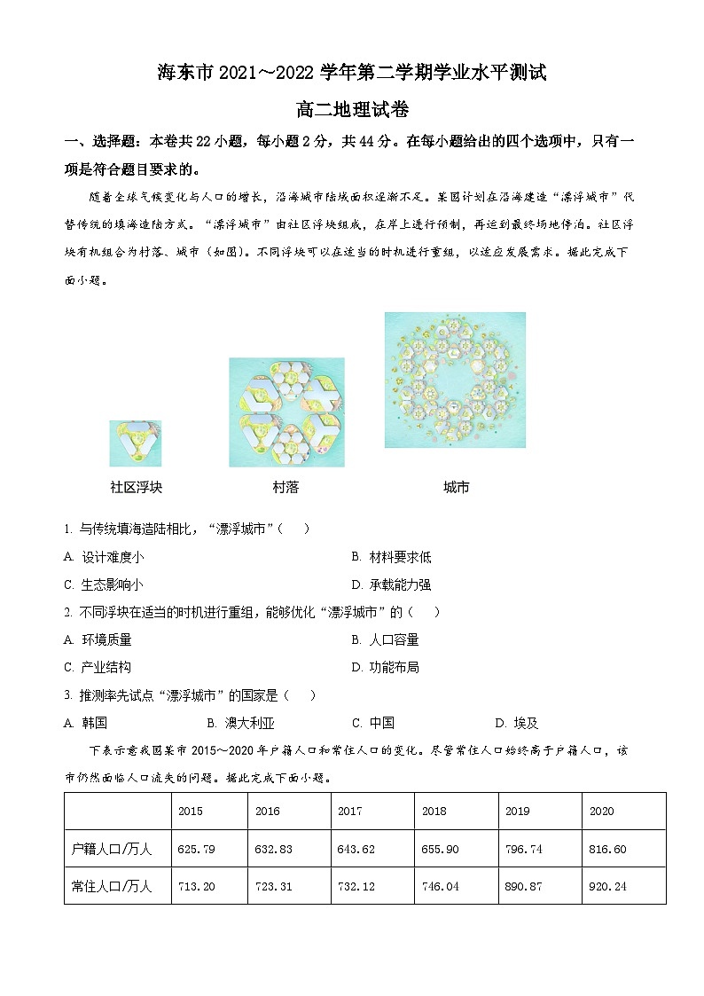 2022青海省海东市高二下学期期末地理试题含解析01