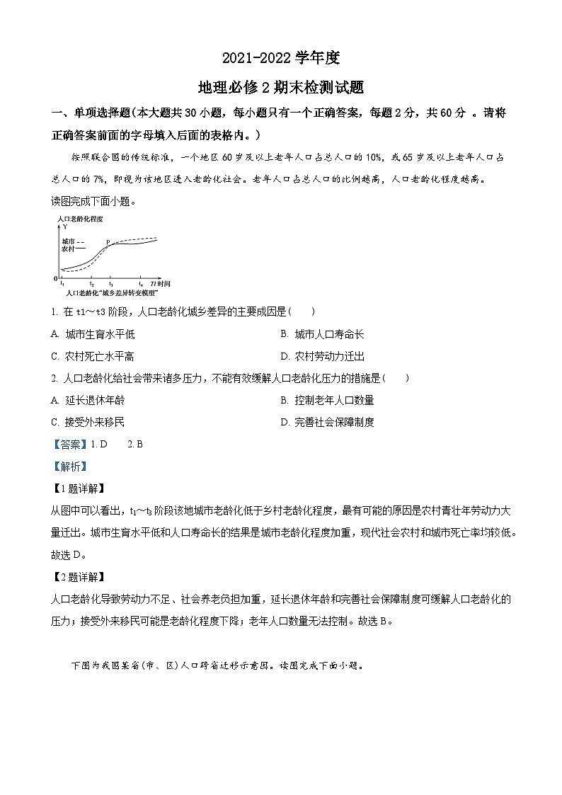 陕西省宝鸡市陈仓区2021-2022学年高一地理下学期期末试题（Word版附解析）01