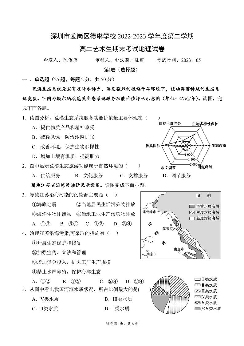 广东省深圳市龙岗区德琳学校2022-2023学年高二下学期期末地理试题01