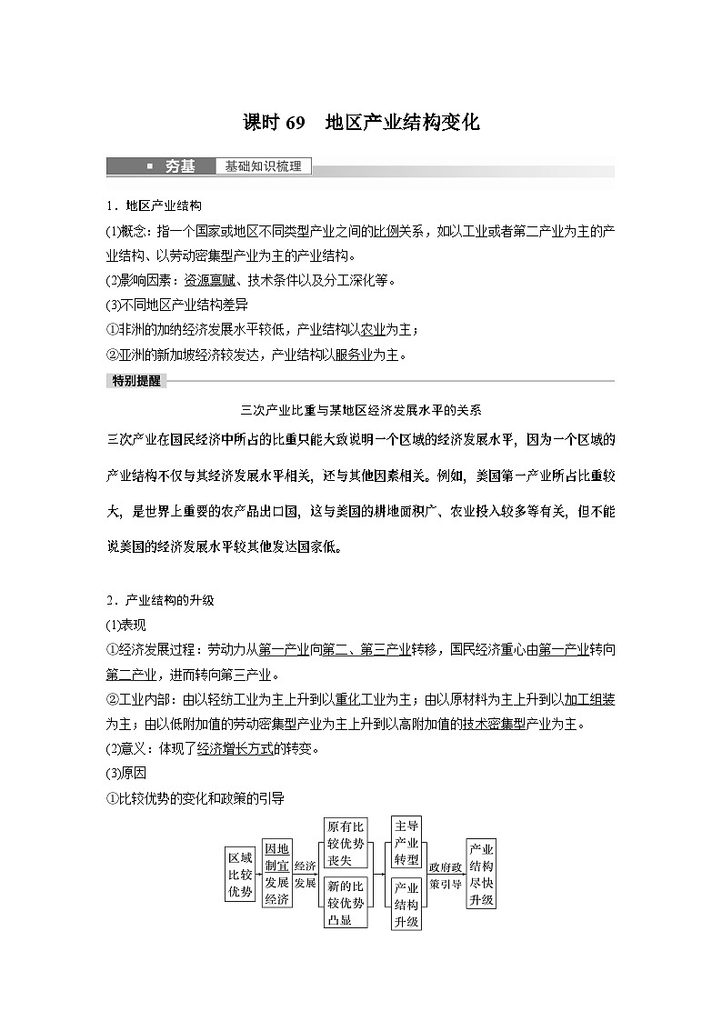 2023年高考地理一轮复习（新人教版） 第3部分 第3章 课时69 地区产业结构变化 试卷01