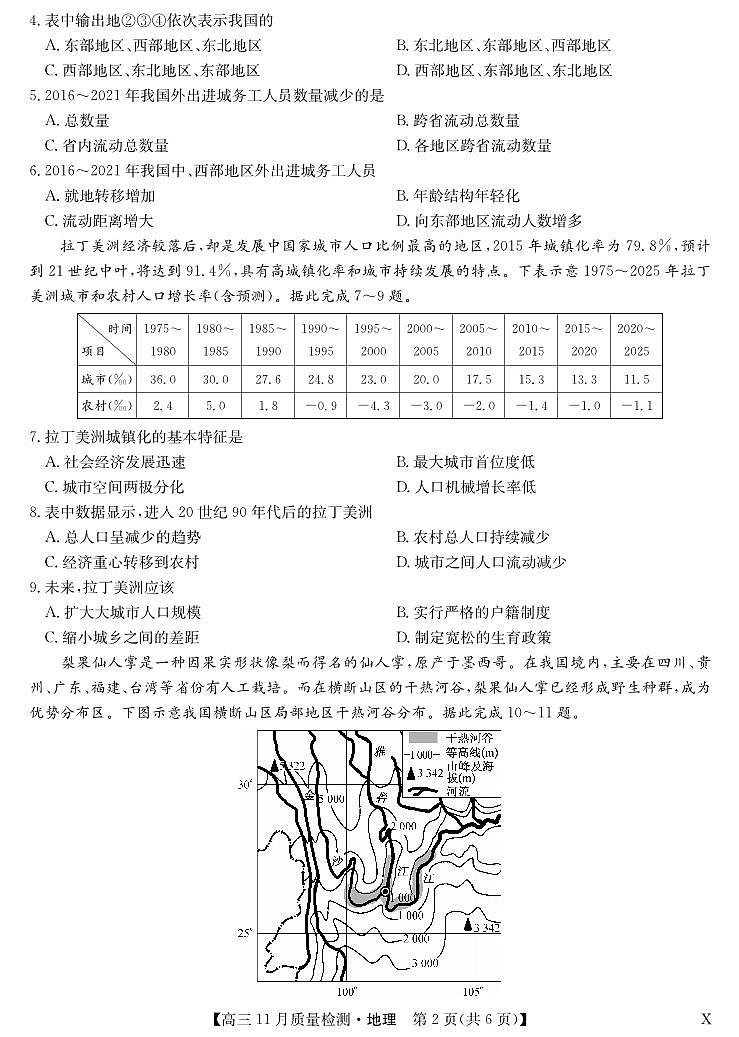 安徽省池州市、铜陵市等5地2022-2023学年高三11月质量检测地理试题02