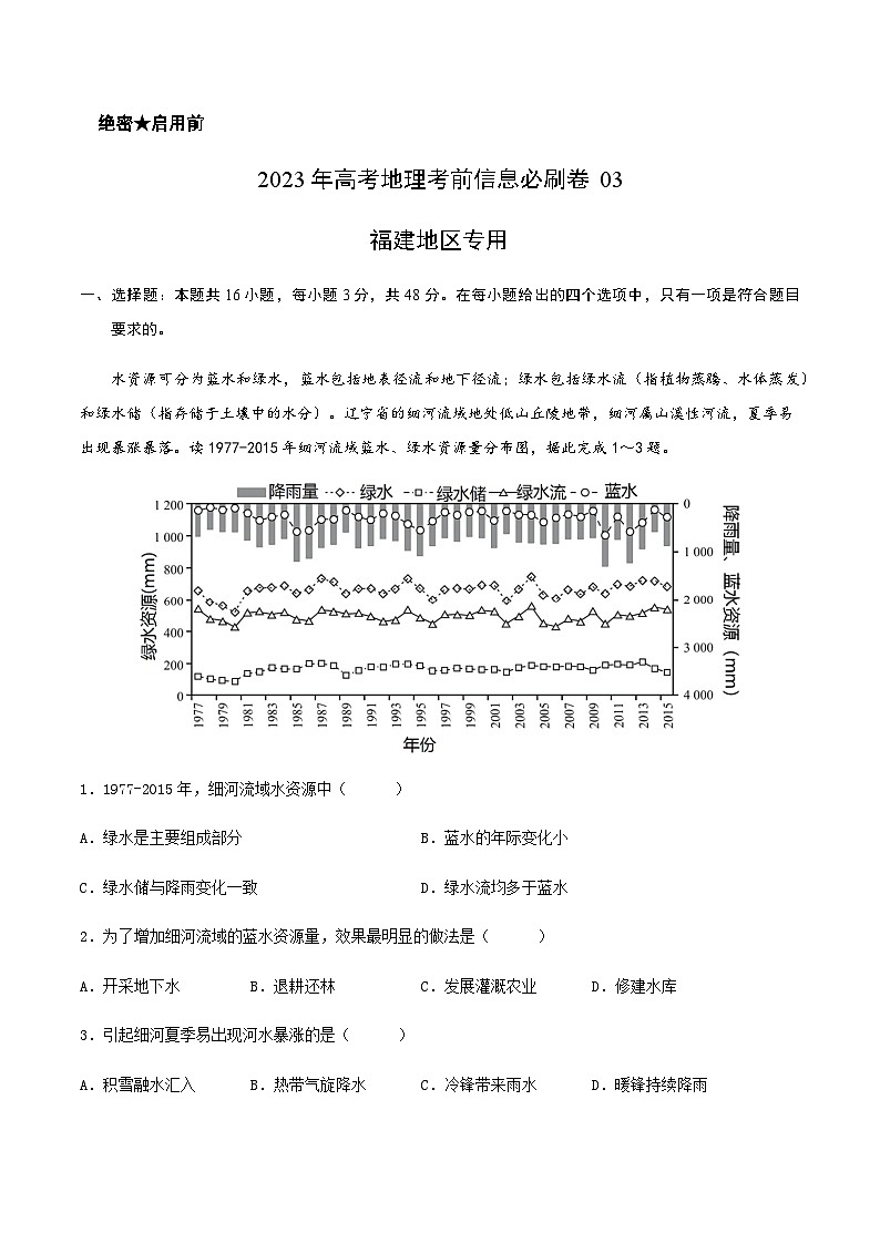 2023年高考地理考前信息必刷卷（三）（福建卷）含答案第1页