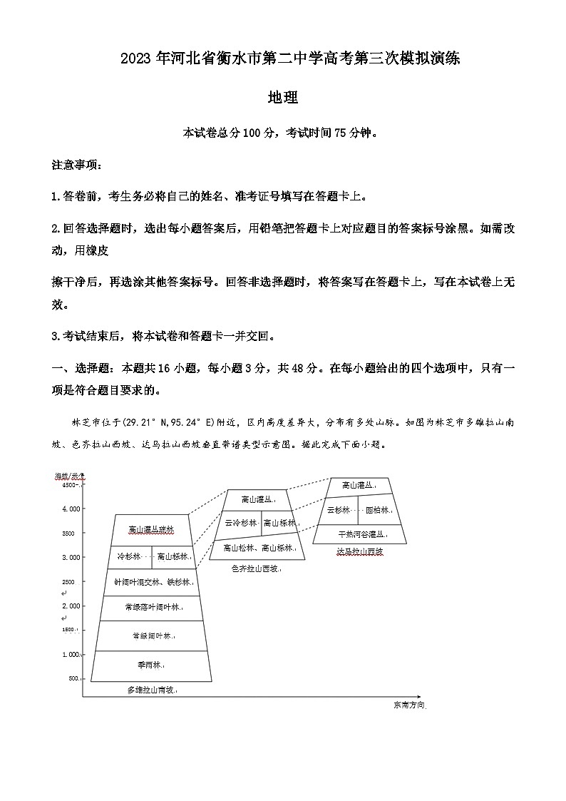 2022-2023学年河北省衡水市第二中学高考三模地理试题含解析第1页