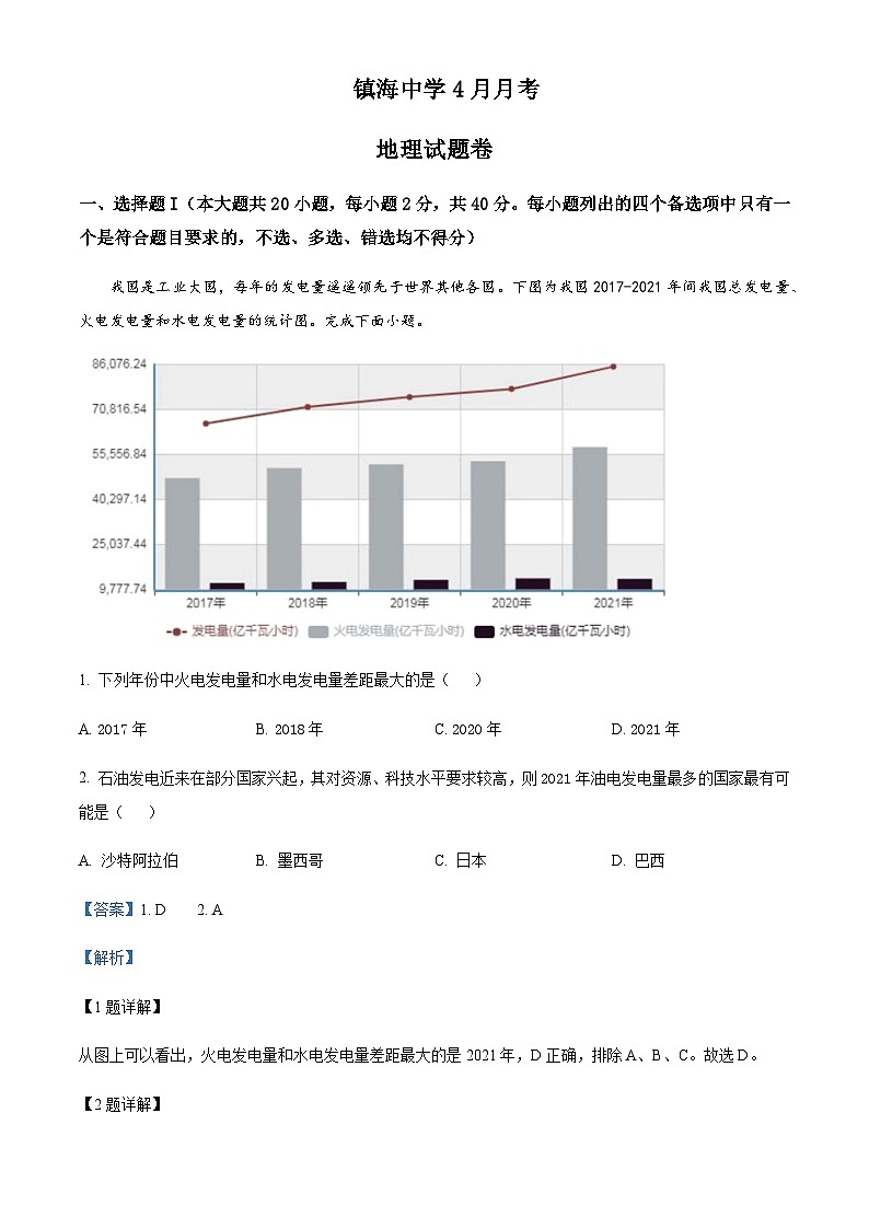 2022-2023学年浙江省宁波市镇海中学高三下学期4月月考地理试题含解析(2)第1页