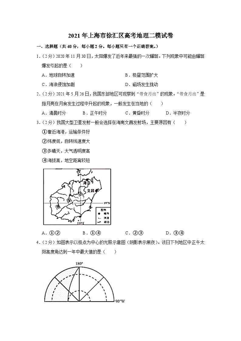 2021年上海市徐汇区高考地理二模试卷01