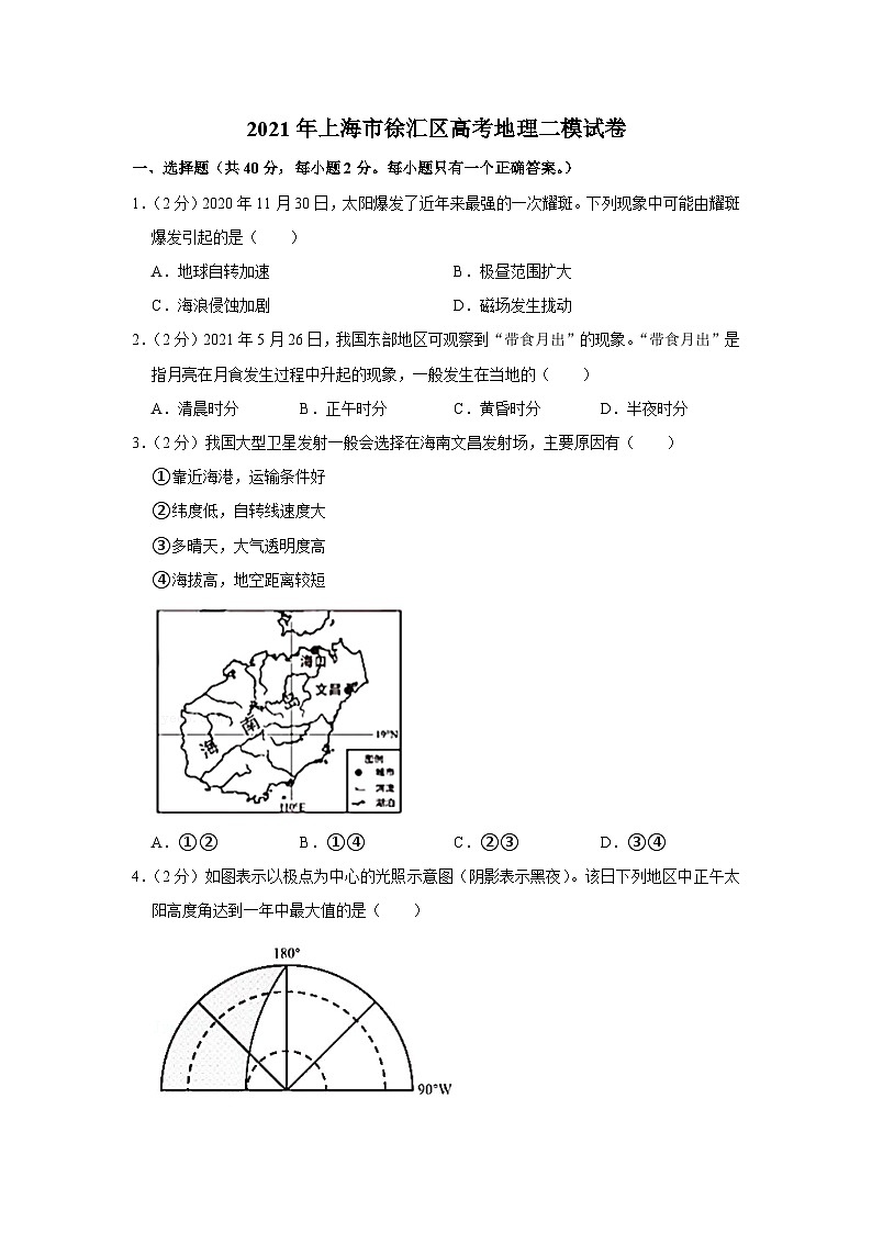 2021年上海市徐汇区高考地理二模试卷第1页