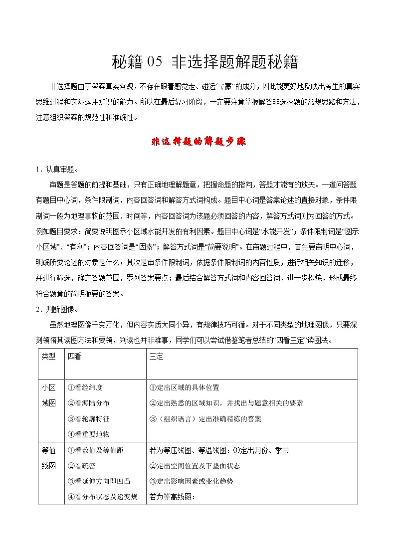 秘籍05 非选择题解题秘籍-备战高考地理抢分秘籍（全国通用）01