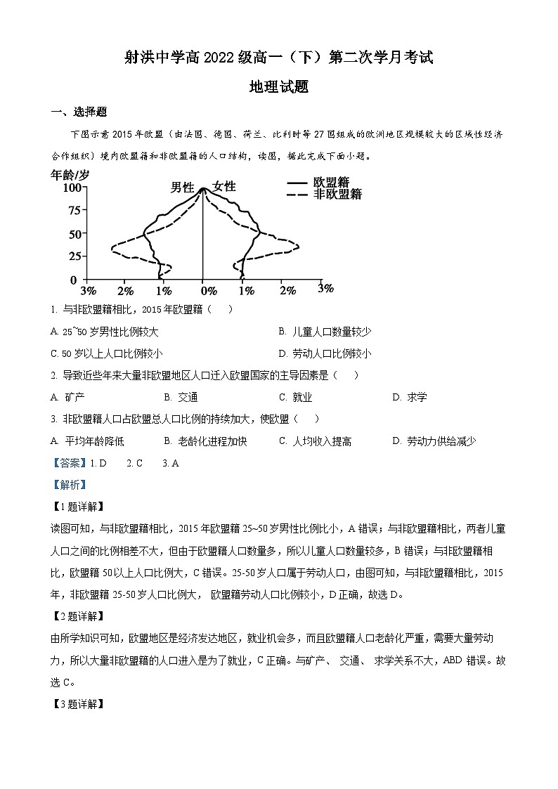 四川省射洪中学2022-2023学年高一地理下学期5月月考试题（Word版附解析）01