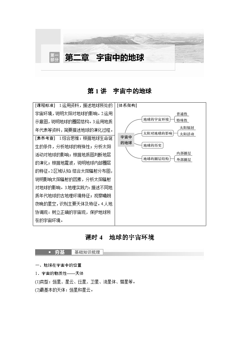 2023年高考地理一轮复习（新人教版） 第1部分 第2章 第1讲 课时4　地球的宇宙环境 (含详解) 试卷01