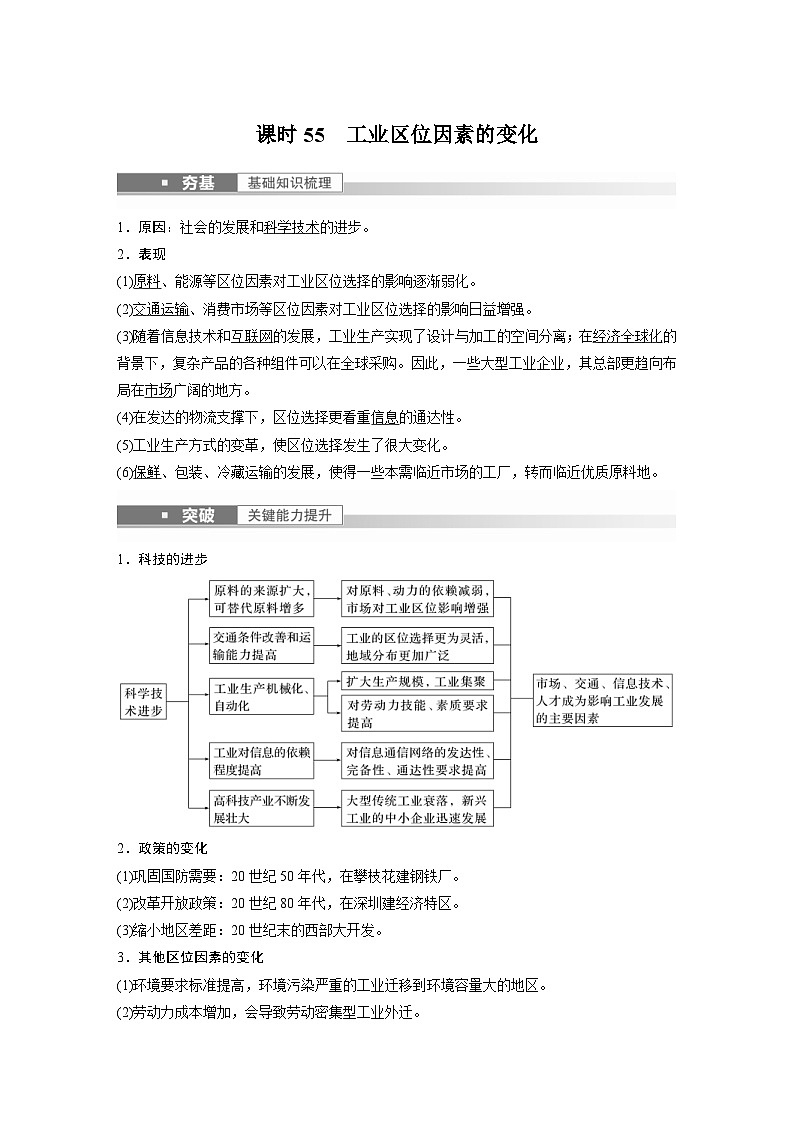 2023年高考地理一轮复习（新人教版） 第2部分 第3章 第2讲 课时55　工业区位因素的变化 (含详解) 试卷01