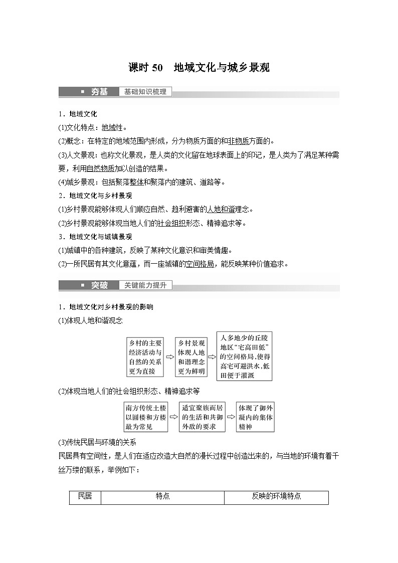2023年高考地理一轮复习（新人教版） 第2部分 第2章 课时50　地域文化与城乡景观 (含详解) 试卷01