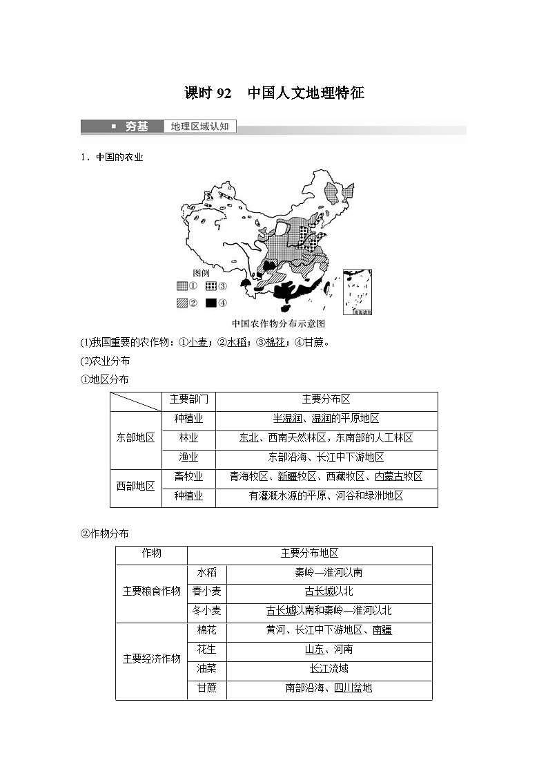 2023年高考地理一轮复习（新人教版） 第5部分 第2章 第1讲 课时92　中国人文地理特征 (含详解) 试卷01