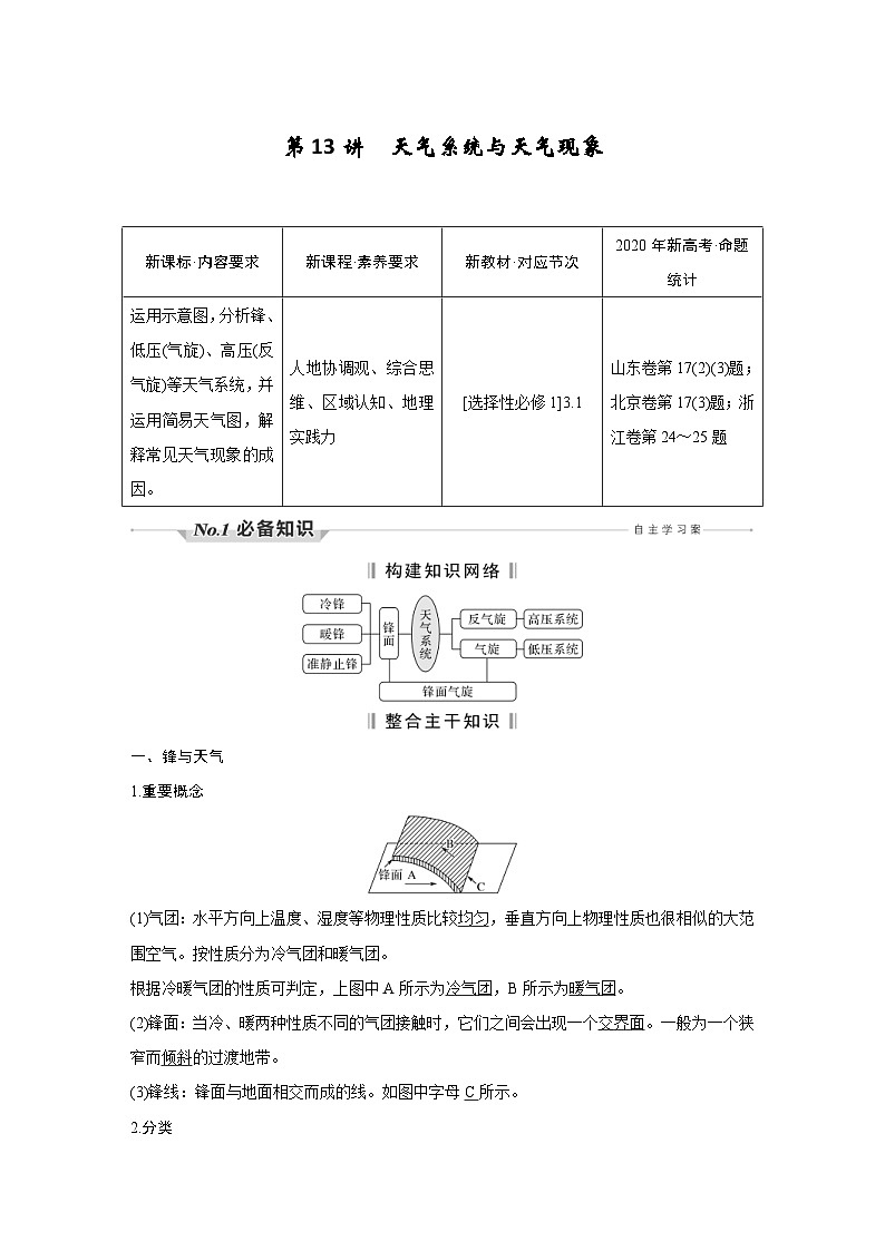(新高考)高考地理一轮复习精品讲与练第13讲　天气系统与天气现象 (含详解)01