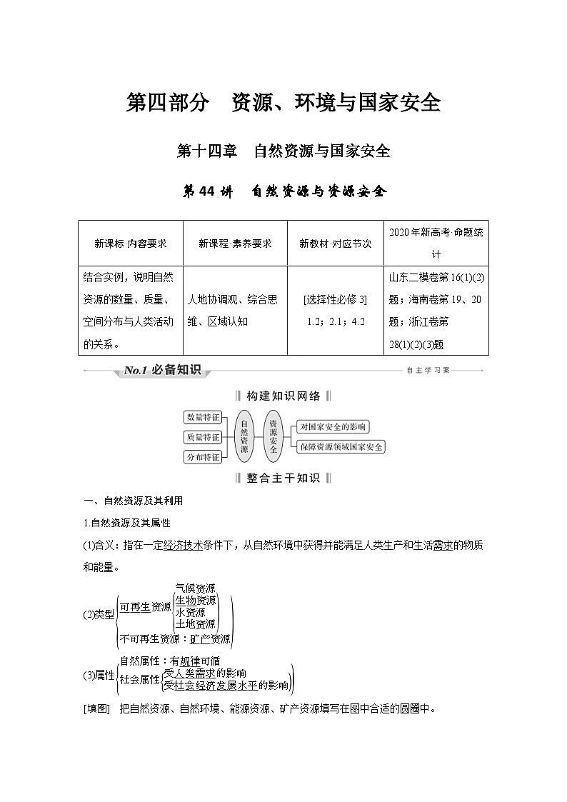 (新高考)高考地理一轮复习精品讲与练第44讲　自然资源与资源安全 (含详解)第1页