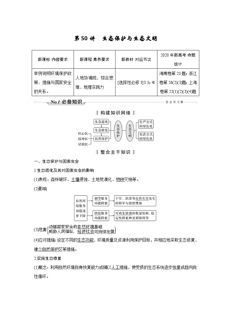 (新高考)高考地理一轮复习精品讲与练第50讲　生态保护与生态文明 (含详解)01