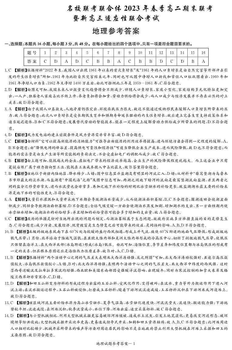 2023湖南名校联考联合体高二下学期期末联考试题地理含解析01