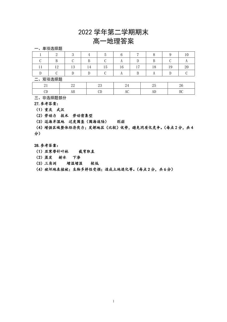 2023杭州高一下学期期末考试地理含答案01