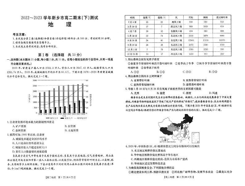 河南省新乡市2022-2023学年高二下学期期末地理试题01